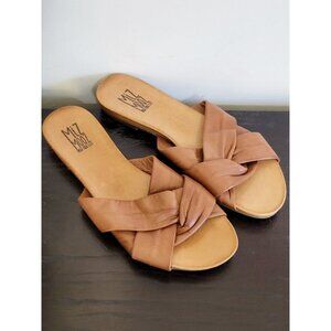 Miz Mooz Fabio Brown Leather Knotted Slide Sandals Comfort Flat Slip-On – Size 9